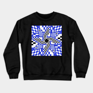 Blue Black and White Checkered Pinwheel Optical Illusion Crewneck Sweatshirt